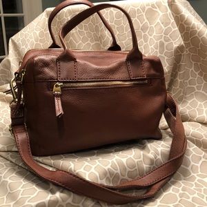 Brown leather fossil bag